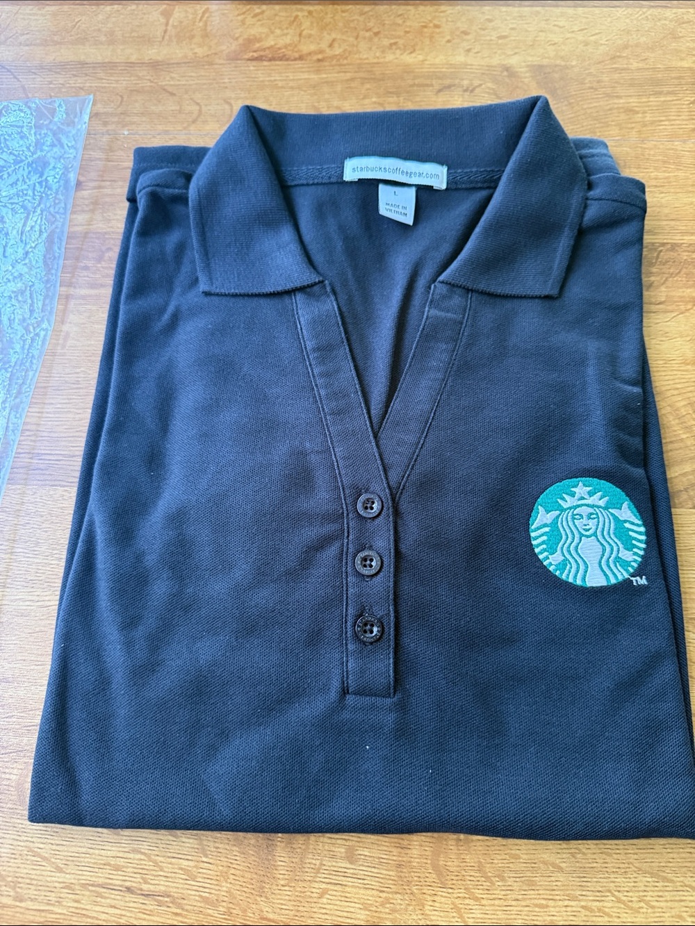 Starbucks Polo Shirt Black Short Sleeve Logo Work Wear Collar Size L